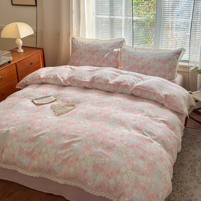 91家纺网 家纺一手货源 找家纺 （总）曼之夏 2025新款A类全棉双层纱花边四件套