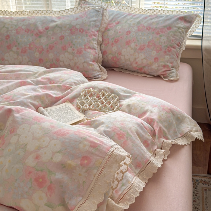 91家纺网 家纺一手货源 找家纺 （总）曼之夏 2025新款A类全棉双层纱花边四件套