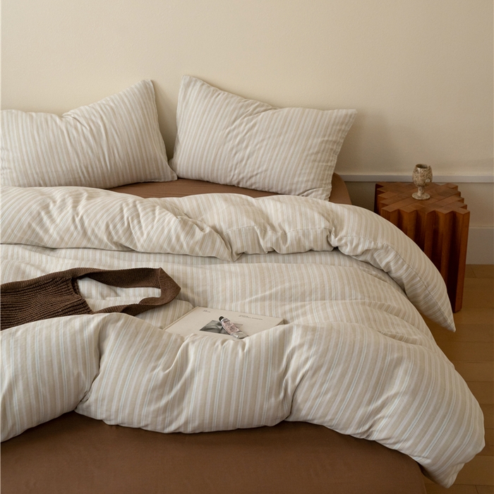 91家纺网 家纺一手货源 找家纺 佰亿莱 2025新款全棉色织双层纱拼色四件套 楠生