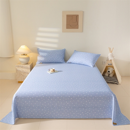 91家纺网 家纺一手货源 找家纺 2025新款云感皱皱纱印花床单 蝴蝶结-雾蓝