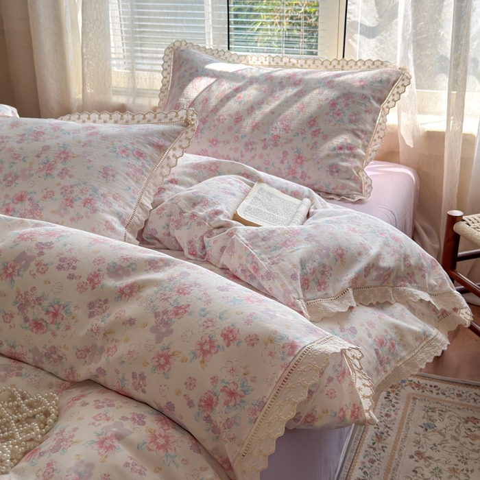 91家纺网 家纺一手货源 找家纺 曼之夏 2025新款A类全棉双层纱花边四件套 丽莎