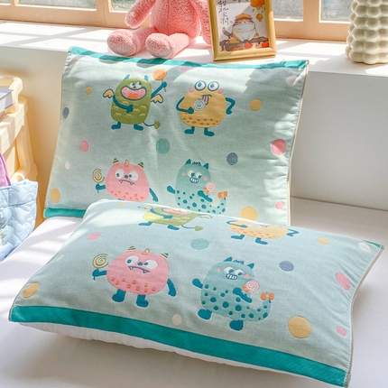 美宜家 2025新款40*60儿童纯棉A类纱布枕巾乳胶专用高档枕巾 波点兽 一对