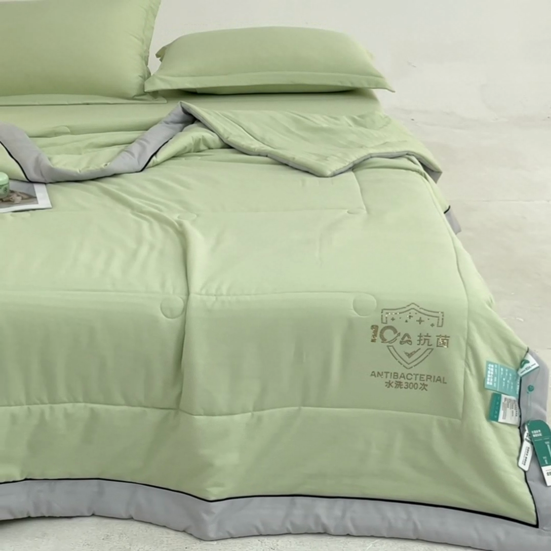 91家纺网 家纺一手货源 找家纺 宝士康家纺 2025新款10A抗菌华夫条提花夏被 青绿