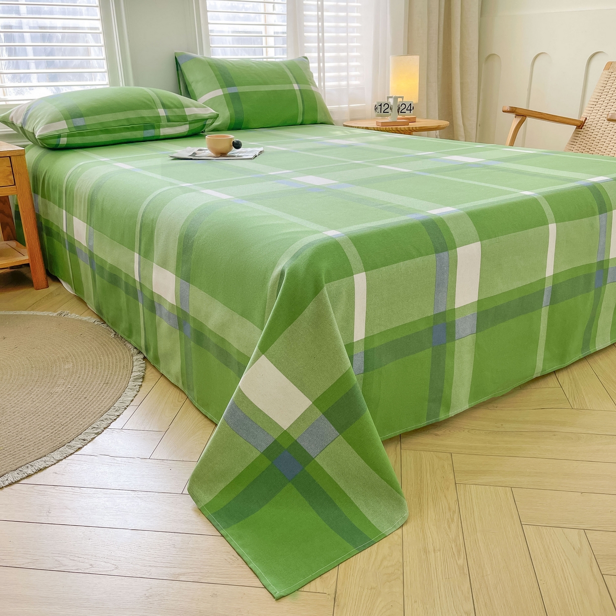 91家纺网 家纺一手货源 找家纺 美梦里 2025新款无印老粗布床单凉席席子 莉亚绿