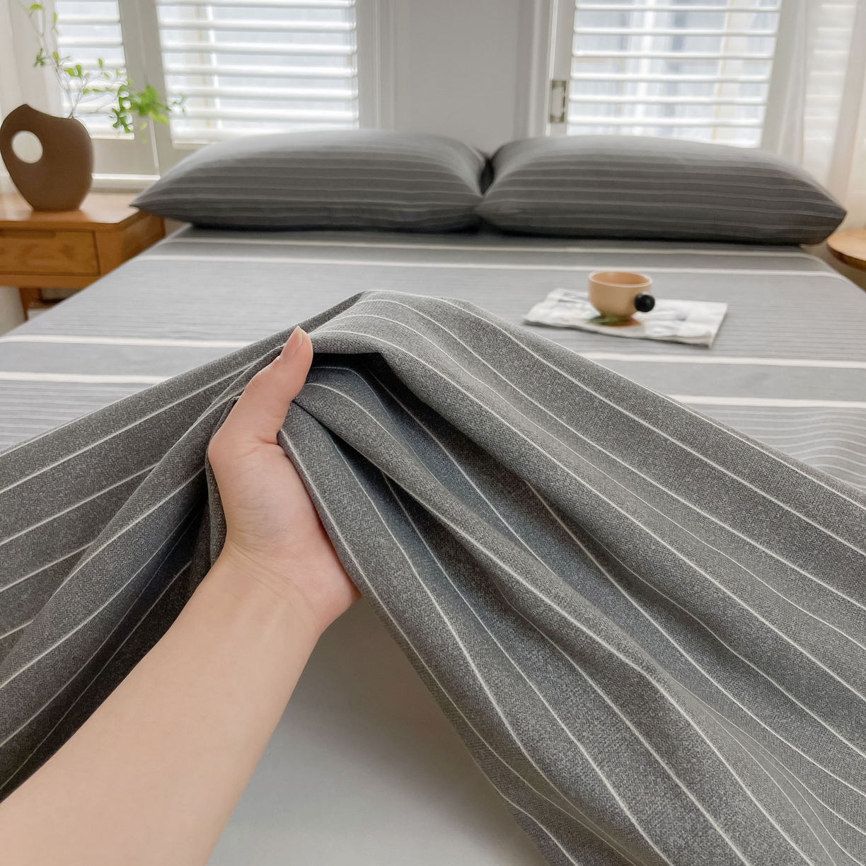 91家纺网 家纺一手货源 找家纺 美梦里 2025新款无印老粗布床单凉席席子 光阴灰