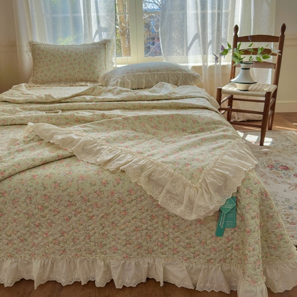 淑女公社家纺  2025春夏新款法式纯棉双层纱夏被床盖四件套 春天里