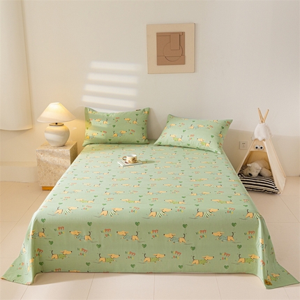 91家纺网 家纺一手货源 找家纺 2025新款云感皱皱纱印花床单 假期小狗