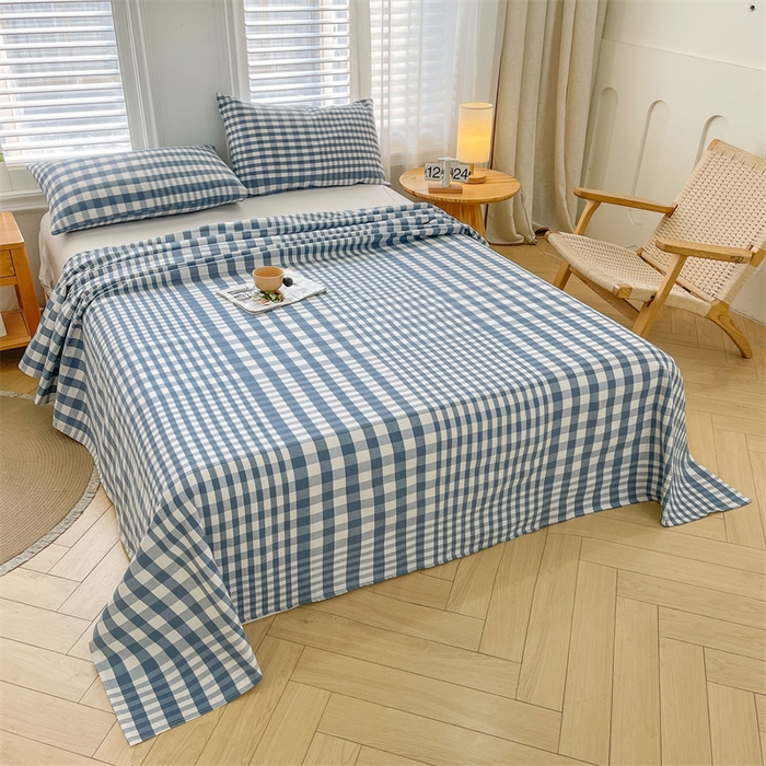 91家纺网 家纺一手货源 找家纺 美梦里 2025新款无印老粗布床单凉席席子 蓝小格