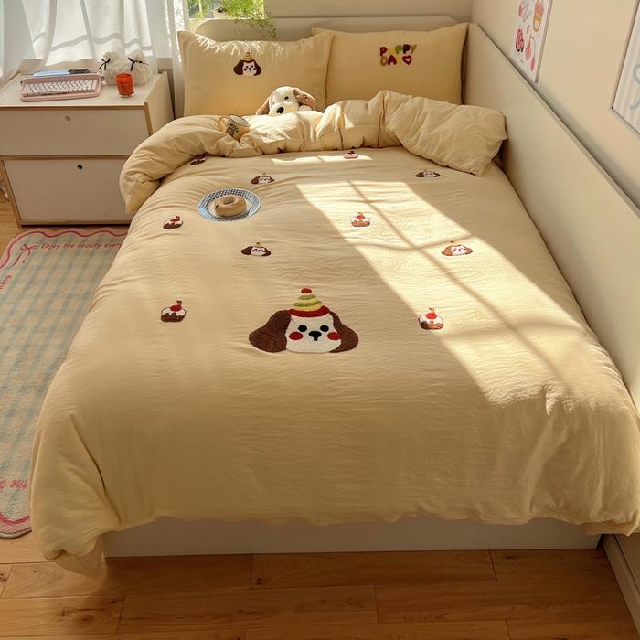 91家纺网 家纺一手货源 找家纺 （总）顾里家纺 2025新款ins韩系童趣毛巾绣云朵棉四件套