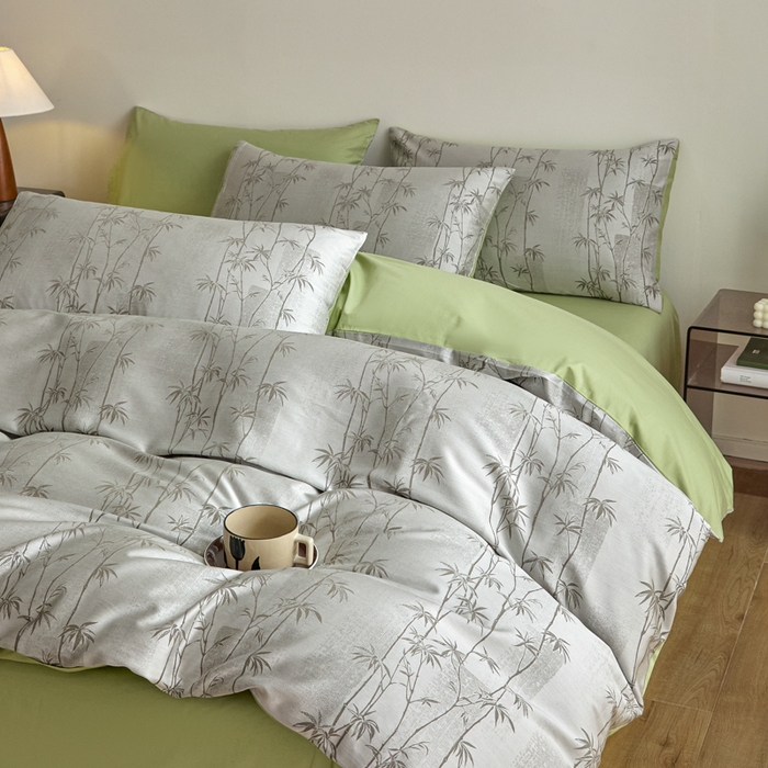 91家纺网 家纺一手货源 找家纺 琪格格纺织  2025新款色织天丝棉提花四件套 竹溪-绿