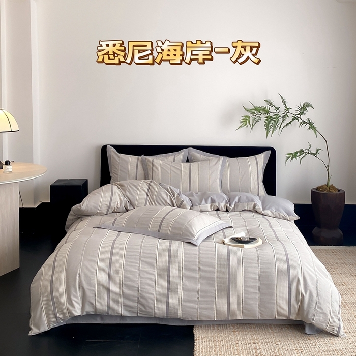 91家纺网 家纺一手货源 找家纺 （总）旷野2025新款全棉纯棉色织空气层提花泡泡纱四件套