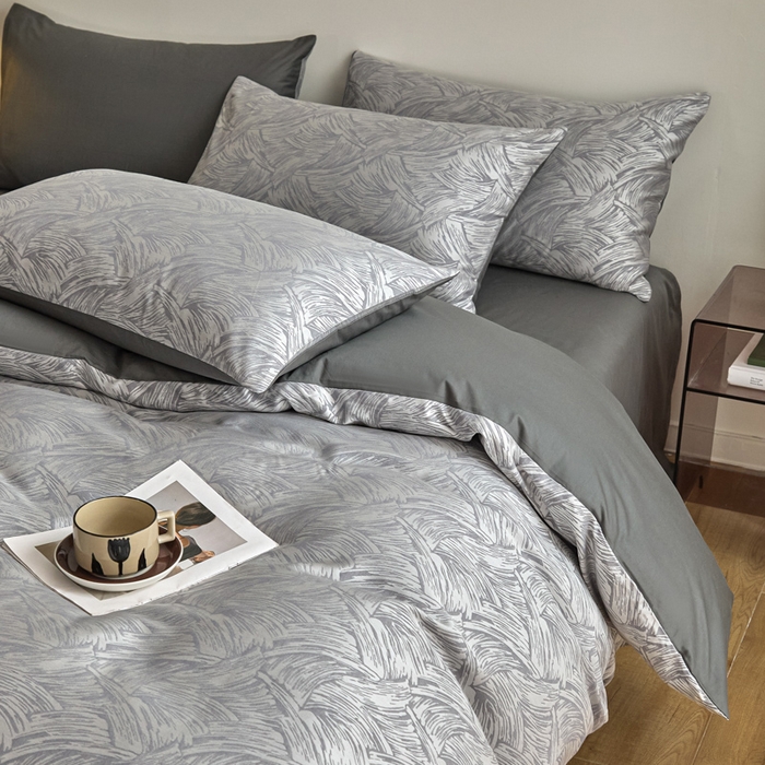 91家纺网 家纺一手货源 找家纺 琪格格纺织  2025新款色织天丝棉提花四件套 幻境-灰