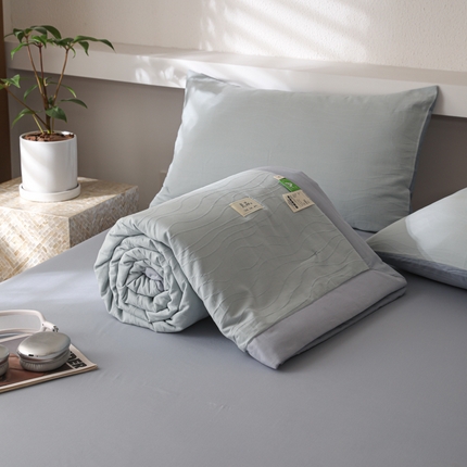 91家纺网 家纺一手货源 找家纺 （总）眠博士 2025新款A类全棉波纹纱提花大豆纤维追忆包边夏被四件套