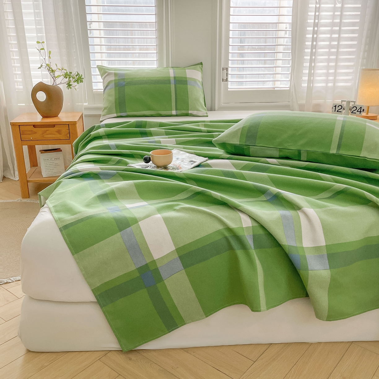 91家纺网 家纺一手货源 找家纺 美梦里 2025新款无印老粗布床单凉席席子 莉亚绿