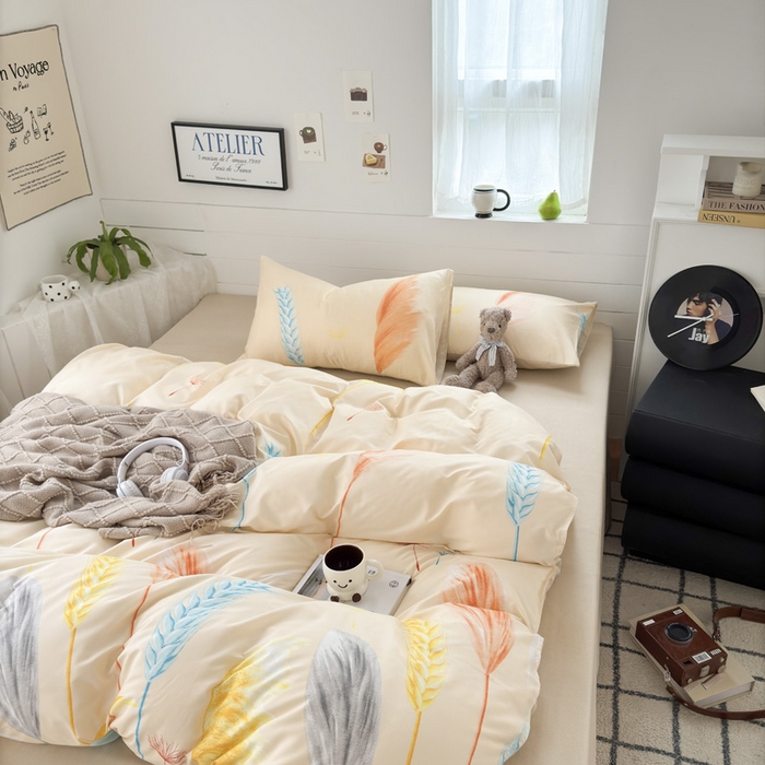 91家纺网 家纺一手货源 找家纺 可可家纺 2025新款印花卡通芦荟棉四件套亲肤床单被套三件套 丰收季节