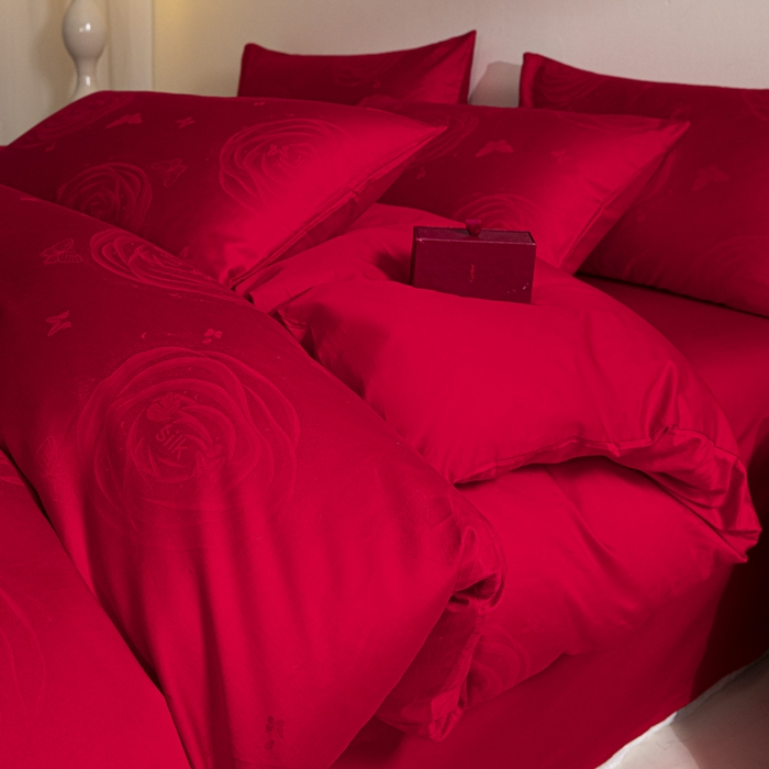 91家纺网 家纺一手货源 找家纺 （总）琪格格纺织 2025新款纯棉婚庆四件套结婚用品提花简约婚庆