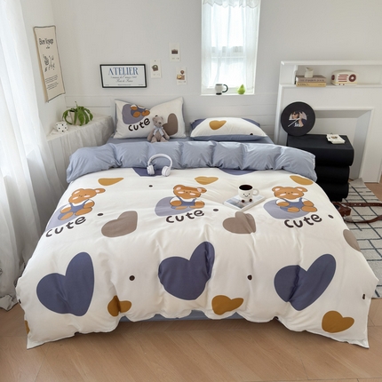 可可家纺 2025新款印花卡通芦荟棉四件套亲肤床单被套三件套 萌宝小熊