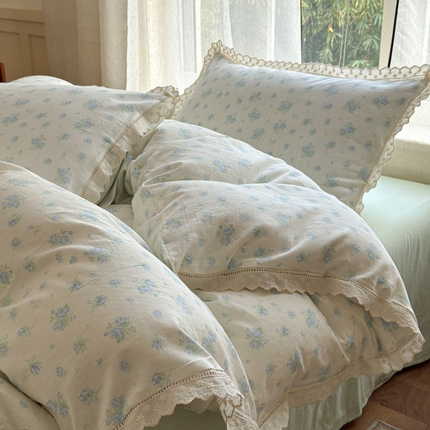 曼之夏 2025新款A类全棉双层纱花边四件套 观夏