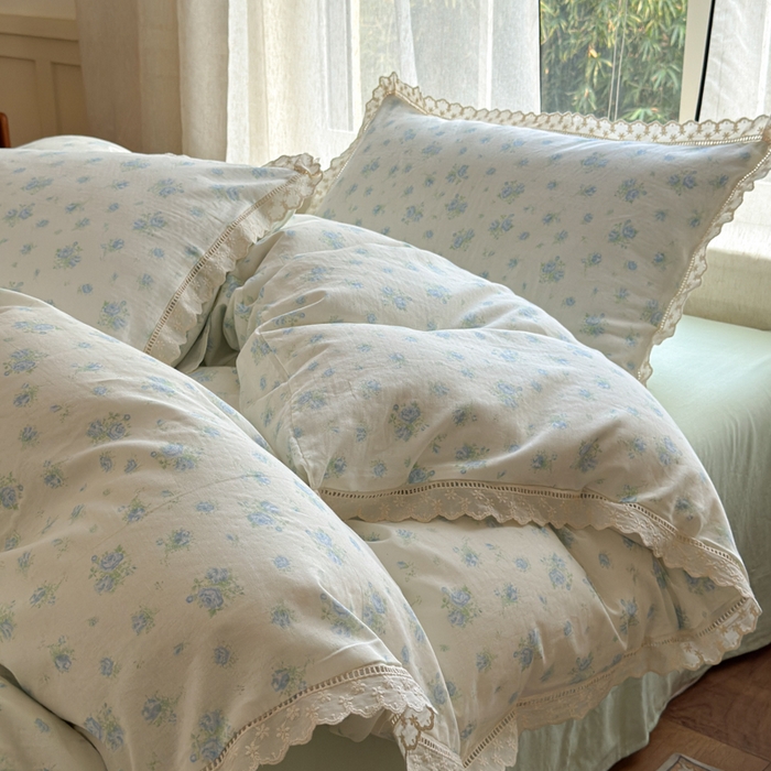 91家纺网 家纺一手货源 找家纺 曼之夏 2025新款A类全棉双层纱花边四件套 观夏