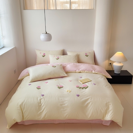 91家纺网 家纺一手货源 找家纺 （总）锦觅家纺 2025新款卡通小清新毛巾绣全棉纯棉四件套（大版定位花型）