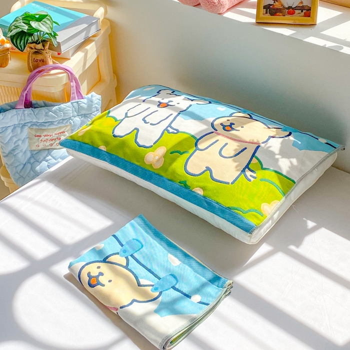 91家纺网 家纺一手货源 找家纺 美宜家 2025新款40*60儿童纯棉A类纱布枕巾乳胶专用高档枕巾 旺旺狗 一只