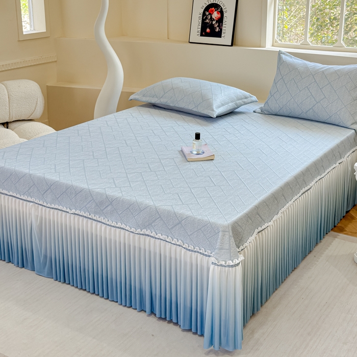 91家纺网 家纺一手货源 找家纺 棉生活家纺 2025新款高端款冰离子超软按摩凉席 方格-兰-床笠款