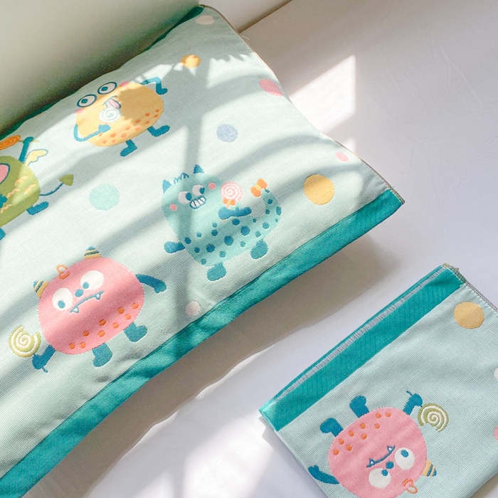 91家纺网 家纺一手货源 找家纺 美宜家 2025新款40*60儿童纯棉A类纱布枕巾乳胶专用高档枕巾 波点兽 一只