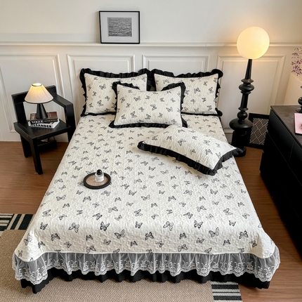 91家纺网 家纺一手货源 找家纺 绣女坊 2025新款时尚印花水洗棉被套款床盖四件套-赫本风 赫本风-波点
