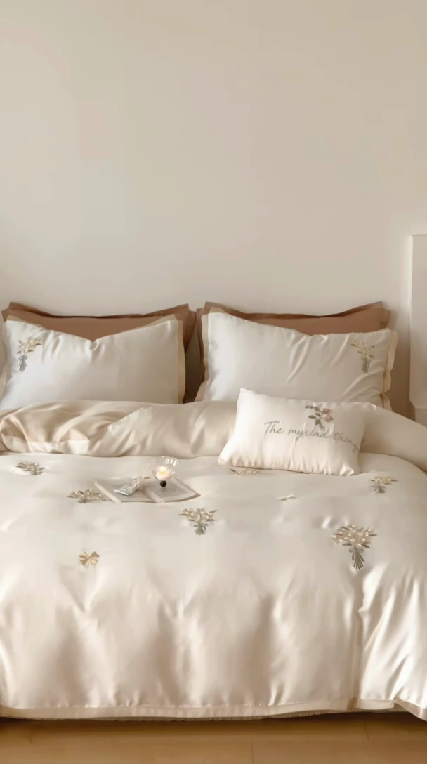 91家纺网 家纺一手货源 找家纺 FORTWO家纺原创设计（FOR TWO家纺） 2025新款60支兰精天丝毛巾绣四件套-断角款 小确幸