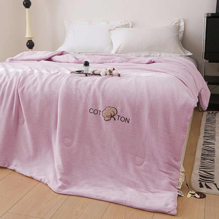 91家纺网 家纺一手货源 找家纺 2025新款A类全棉双层皱皱纱立体烫画纯色款大豆夏凉被空调被 绉绉-浅紫