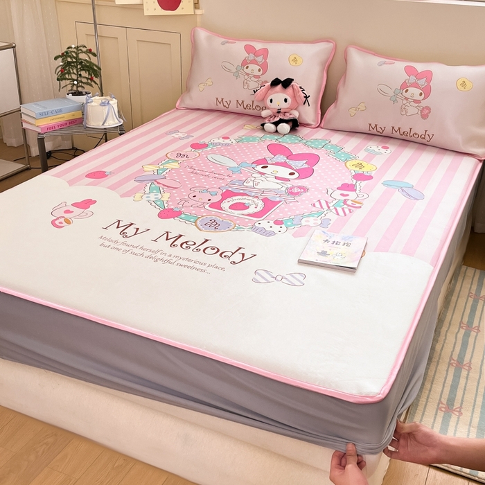 91家纺网 家纺一手货源 找家纺  博雅新款三丽欧A类大版数码印花1200D冰丝凉席-床笠款 魔法美乐蒂