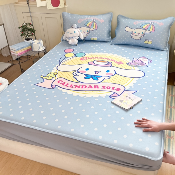 91家纺网 家纺一手货源 找家纺  博雅新款三丽欧A类大版数码印花1200D冰丝凉席-床笠款 欢乐玉桂狗