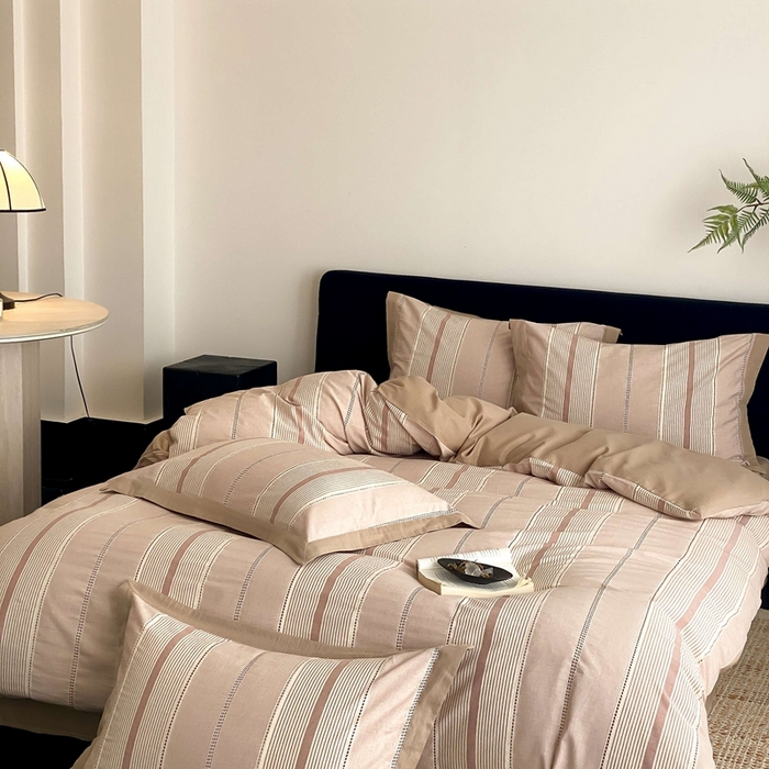 91家纺网 家纺一手货源 找家纺 旷野2025新款全棉纯棉色织空气层提花泡泡纱四件套 悉尼海岸-棕