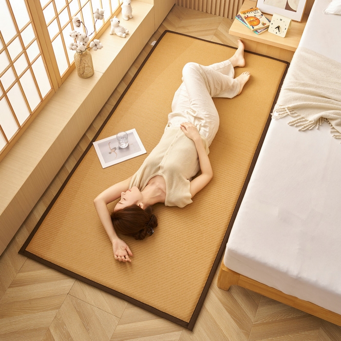 91家纺网 家纺一手货源 找家纺 锦丝钰床垫  2025新款高端Pe冷感藤席地铺垫 PE 黄