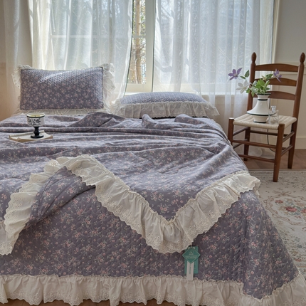 91家纺网 家纺一手货源 找家纺 （总）淑女公社家纺  2025春夏新款法式纯棉双层纱夏被床盖四件套