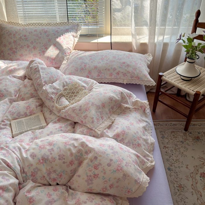 91家纺网 家纺一手货源 找家纺 曼之夏 2025新款A类全棉双层纱花边四件套 丽莎