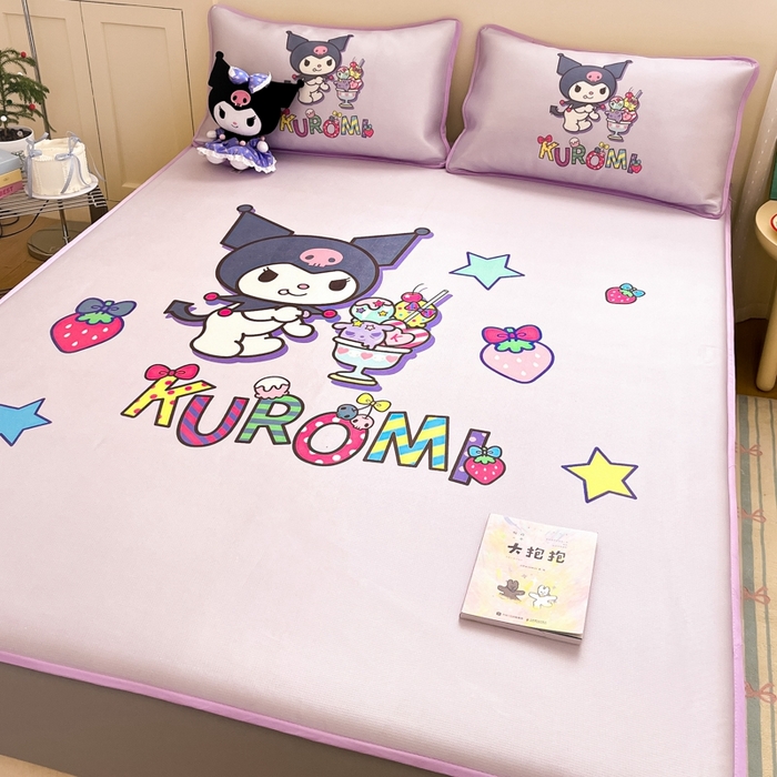 91家纺网 家纺一手货源 找家纺  博雅新款三丽欧A类大版数码印花1200D冰丝凉席-床笠款 开心库洛米