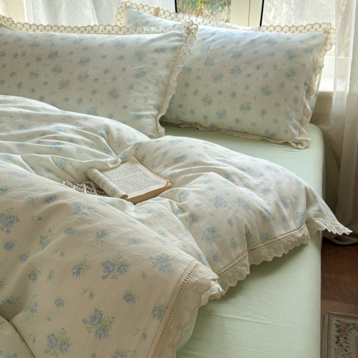 91家纺网 家纺一手货源 找家纺 曼之夏 2025新款A类全棉双层纱花边四件套 观夏