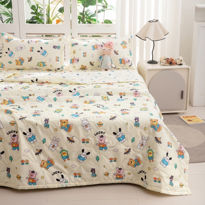 91家纺网 家纺一手货源 找家纺 乐居坊2025新款亲肤舒适印花芦荟棉夏凉被四件套 动物狂欢