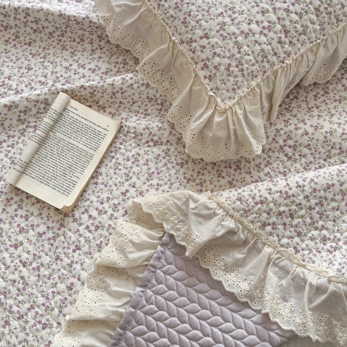 91家纺网 家纺一手货源 找家纺 淑女公社家纺  2025春夏新款法式纯棉双层纱夏被床盖四件套 悦颜 紫