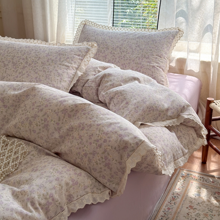 91家纺网 家纺一手货源 找家纺 曼之夏 2025新款A类全棉双层纱花边四件套 恩彩