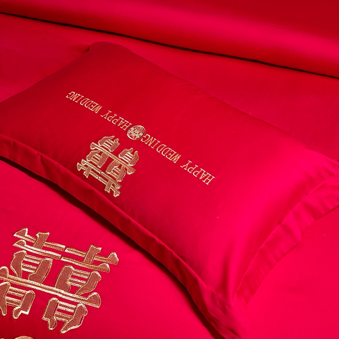 91家纺网 家纺一手货源 找家纺 （总）2025新款喷气全棉13376纯棉刺绣花婚庆四件套/大红婚庆床上用品高档新中式