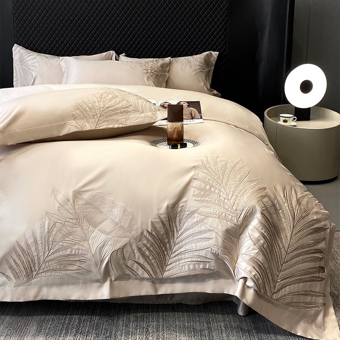 91家纺网 家纺一手货源 找家纺 优悦 2025新款冰丝简奢绣花四件套 流光岁月-香槟