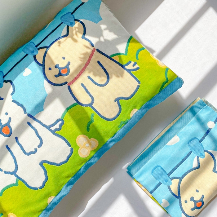 91家纺网 家纺一手货源 找家纺 美宜家 2025新款40*60儿童纯棉A类纱布枕巾乳胶专用高档枕巾 旺旺狗 一只