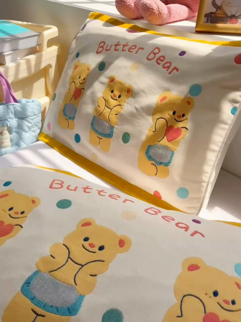 91家纺网 家纺一手货源 找家纺 美宜家 2025新款40*60儿童纯棉A类纱布枕巾乳胶专用高档枕巾 萌宠 一只