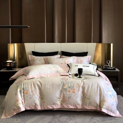 91家纺网 家纺一手货源 找家纺 （总）薏思家纺 2025新款100支长绒棉数码印花飞边款四件套