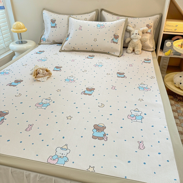 91家纺网 家纺一手货源 找家纺 典曼家纺 2025新款600D数码印花冰藤席席子凉席-床席款 睡意朦胧