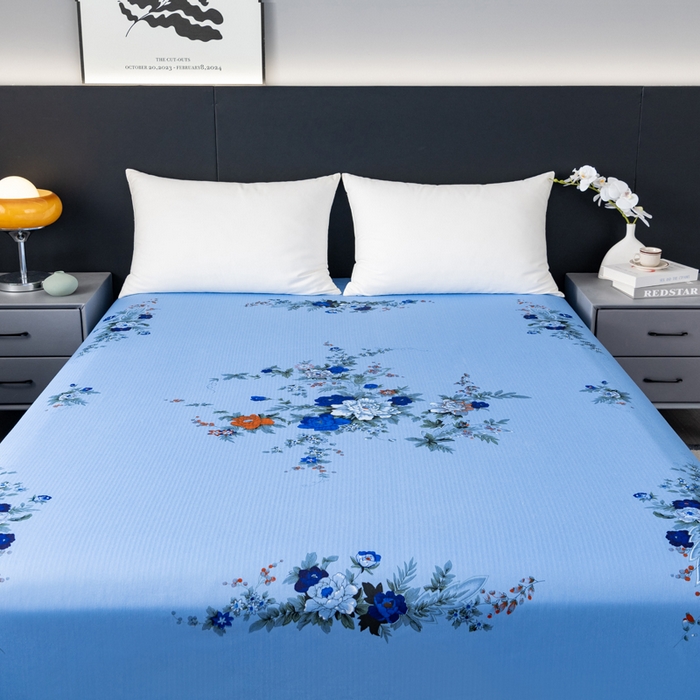 91家纺网 家纺一手货源 找家纺 居美良品 2025新款国民老上海床单 经典牡丹-蓝色