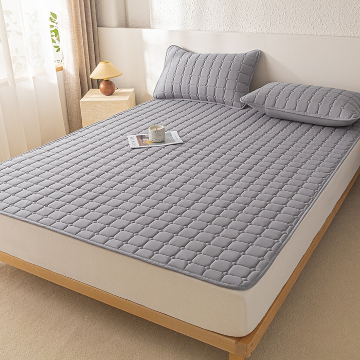 91家纺网 家纺一手货源 找家纺 欧邦 2025春夏新款四季款无印风纯色水洗棉床褥榻榻米床垫 床垫-中灰