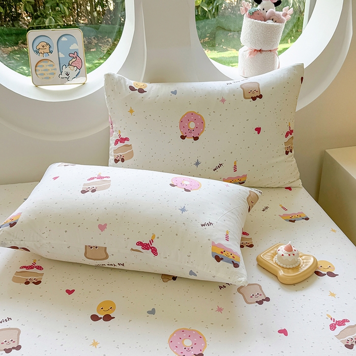 91家纺网 家纺一手货源 找家纺 十一家居 2025新款ins韩系卡通印花亲肤水洗棉床笠 面包甜甜圈